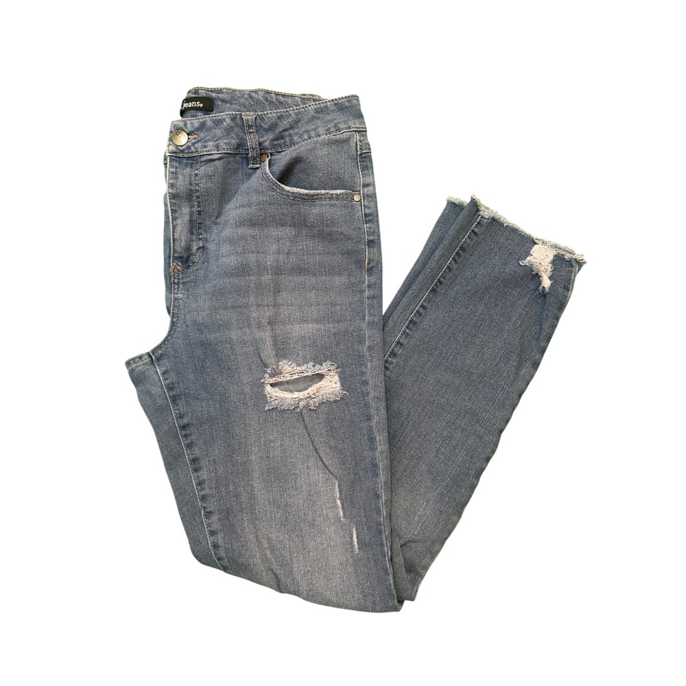 L.Jeans Womens Distressed Skinny Jeans Blue Medium Wash Raw Hem Size 10 RN55356